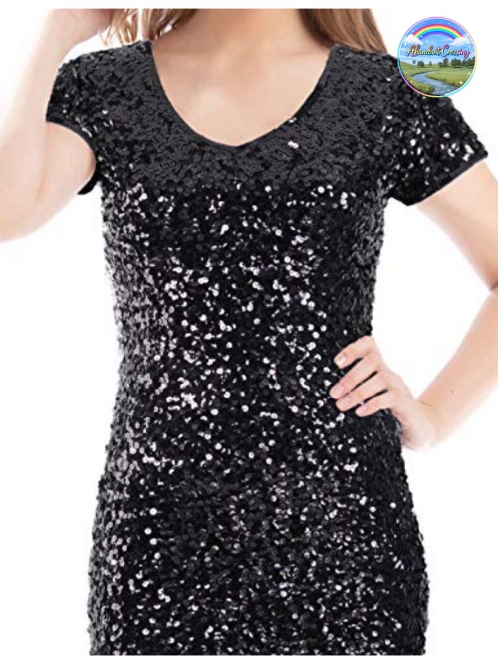 Sequin Glitter Short Sleeve V-Neck Mini Party Bodycon Dress